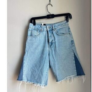 Ragged Jeans Two Tone Colorblock Raw Hem Long Denim Shorts 26 Euro Summer Y2k